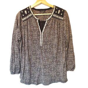 Lucky Brand Women's XL 1X V-Neck Embroidered Bohemian Boho